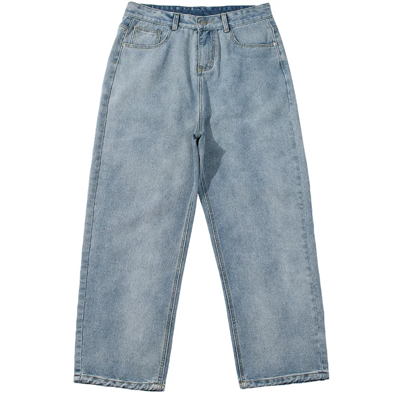

Nice Autumn and Winter Korean Version of The Pop Men's Simple Solid Color Jeans Men's Fashion Trend Washed Loose Straight Jeans