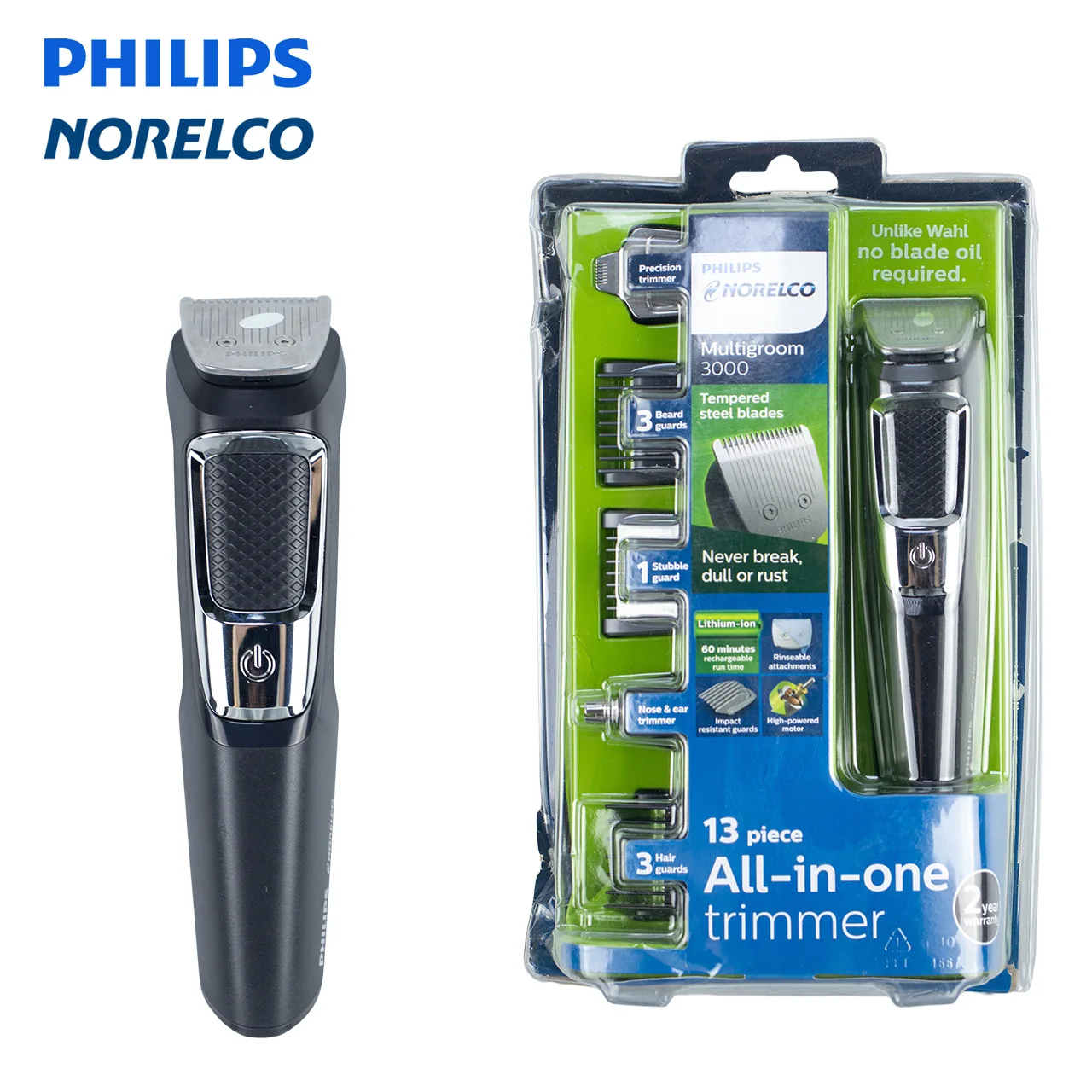 Philips Norelco Rechargeable Hybrid Electric Trimmer and Shaver MG3750 13 pieces, Stainless steel Lithium-Ion