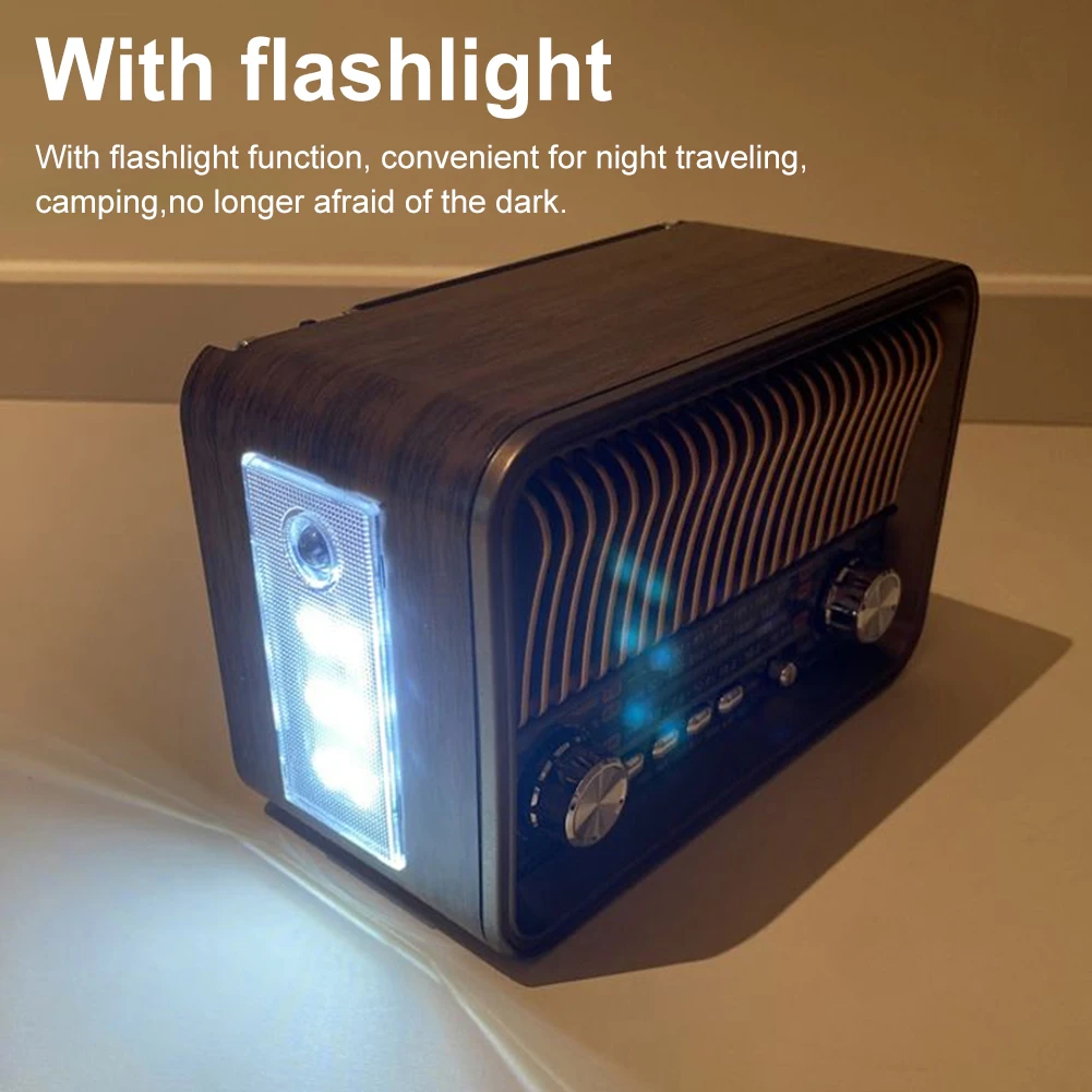 Retro Radio with BT Speaker LED Flashlight Support TF Card for Home Bedroom Living Room Kitchen