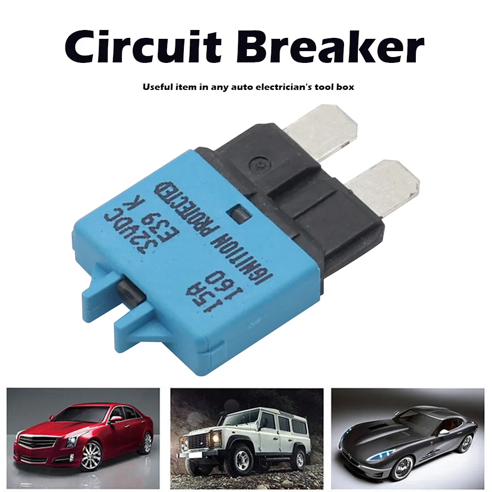 15A Circuit Breaker ATC Blade Fuse Manual Reset Blade Fuse Adapter Resettable 15A 32V DC Marine Rally Auto Boat Car Accessories