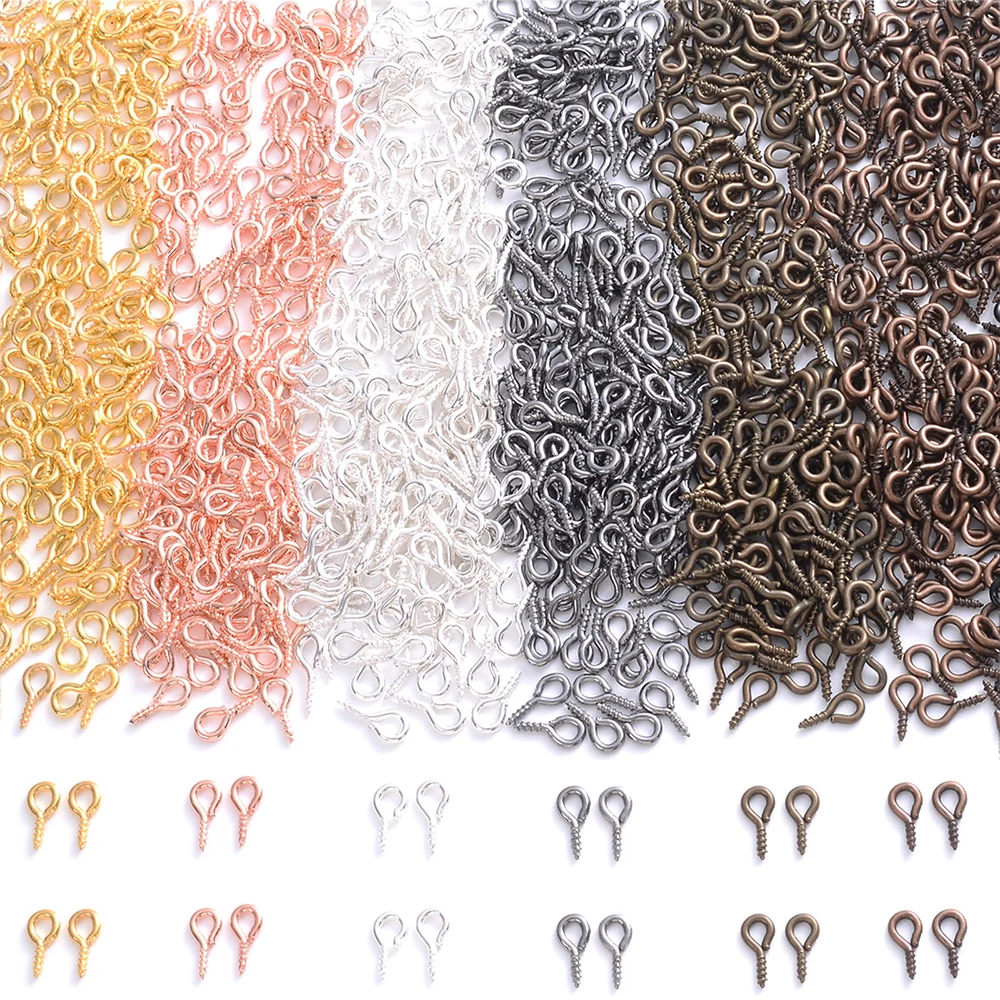 100Pcs 4x8mm 작은 작은 미니 금속 Eyepins 후크 눈 핀 Eyelets 나사 스레드 Clasps 후크 Diy 쥬얼리 결과 만들기