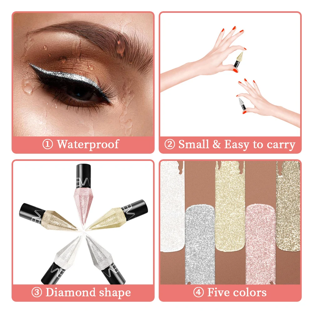 Diamant Schijnt Eyeliner Duurzaam Waterdicht En Zweet-Proof 5-Kleur Vloeibare Oogschaduw Maquillage Professionele Makeup Tools