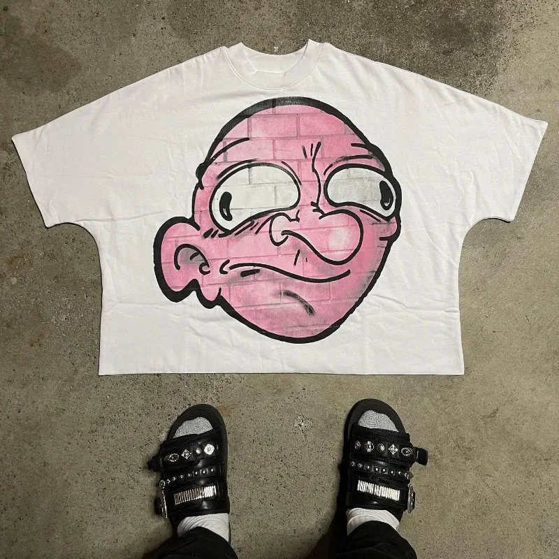 

American hip-hop street cartoon printed short-sleeved T-shirt for men and women y2k Harajuku fashion summer casual loose shirt