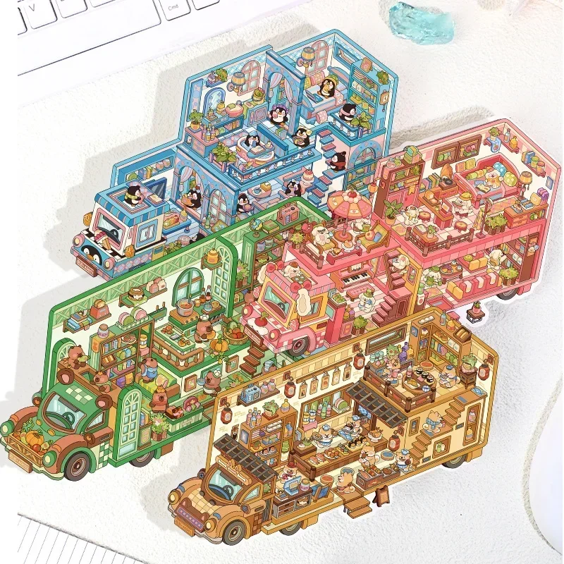 New Miniature Landscape Stickers Fashion Decompression RV Scene DIY Cartoon Dog Animal Poster Handmade Kids Toy Stickers