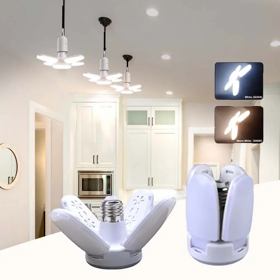 E27 팬 모양 LED 전구 AC85-265V 28W 접이식 램프 미니 4엽 펜던트 조..