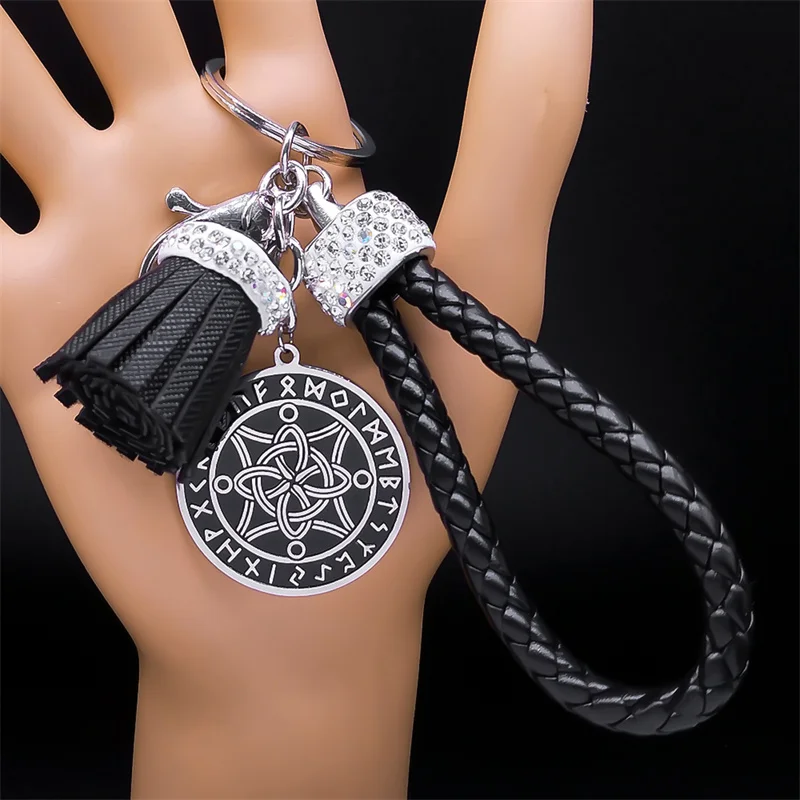 Wikinger Hexe Knoten Schlüsselanhänger Autoschlüsselhalter Edelstahl Nodic Rune Protect Schlüsselanhänger Tasche Anhänger Zubehör Geschenk Wicca Schmuck – Detail 8