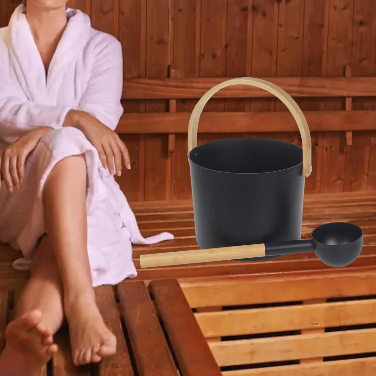 Sauna Bucket and Spoon Ligthweight Sauna Accessory for Bathroom Bathtub SPA