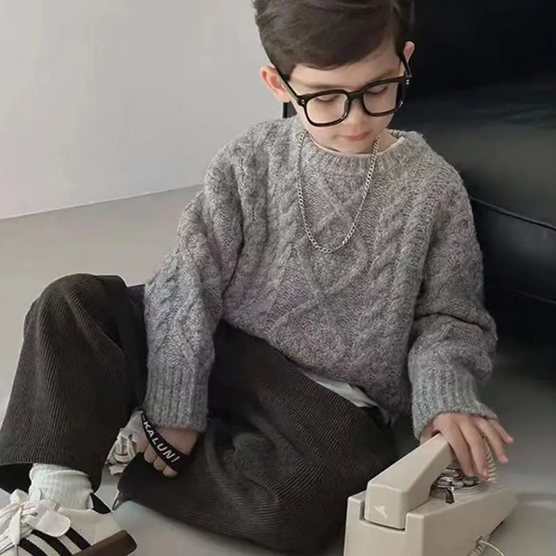 

Boys Sweater Wool Coat Kids Tops Knitting 2023 Casual Thicken Warm Winter Autumn Velvet Cottons Toddler Children's Clothing