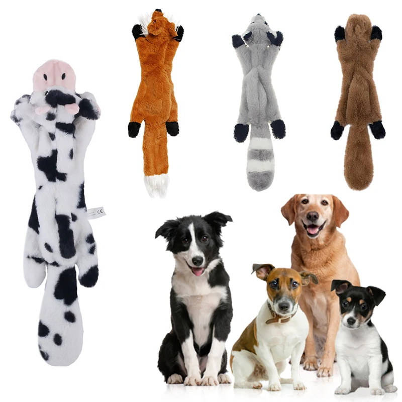 

2023 New Cute Plush Toys Squeak Pet Wolf Rabbit Animal Plush Toy Dog Chew Squeaky Whistling Involved Squirrel Dog Toys