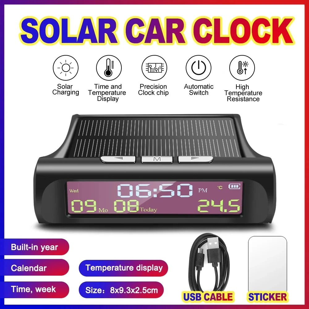 รูปสินค้า ชาร์จพลังแสงอาทิตย์ นาฬิกาดิจิทัล ตกแต่งรถ
