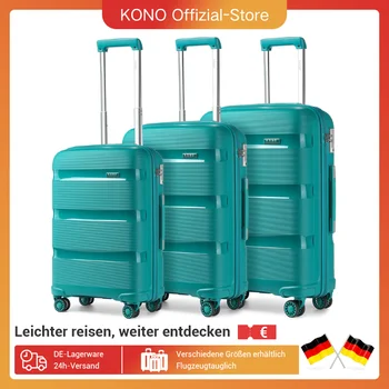 Bagaglio da viaggio Kono in 3 pezzi 100% polipropilene con 4 ruote girevoli Valigia trolley con serratura TSA per bagaglio a mano e viaggio 1