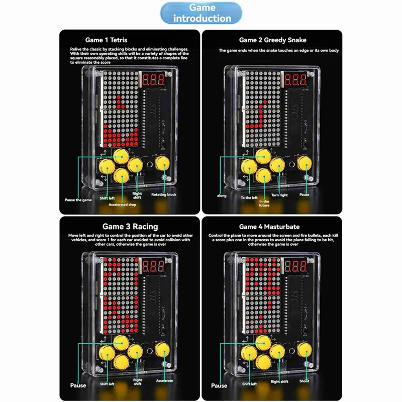 X49A-DIY 게임 키트 게임 콘솔 생산 키트 DIY 용접 훈련 전자 클리어 쉘
