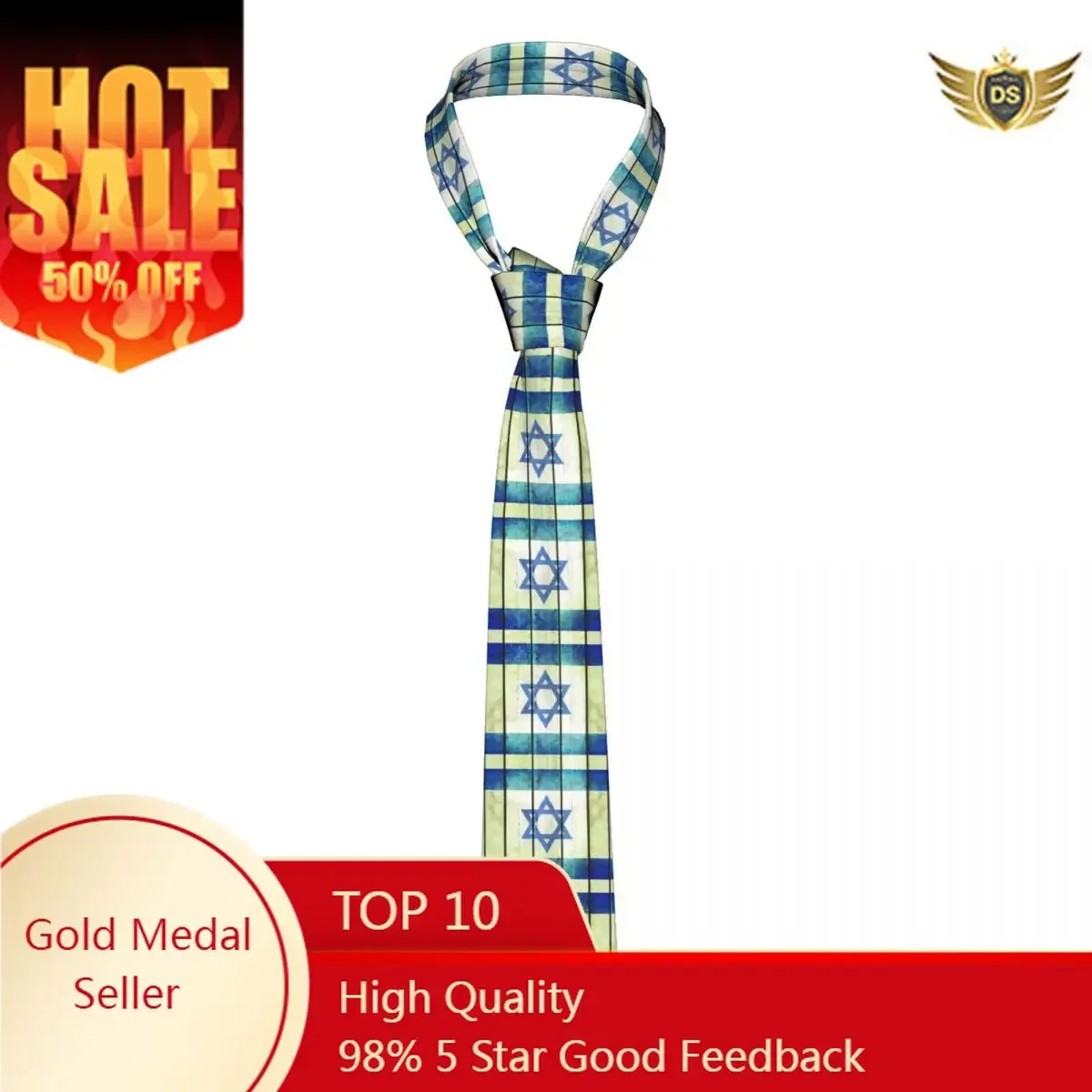 

Classic Tie for Men Silk Mens Neckties for Wedding Party Business Adult Neck Tie Casual Israel Wooden Grunge Flag Tie