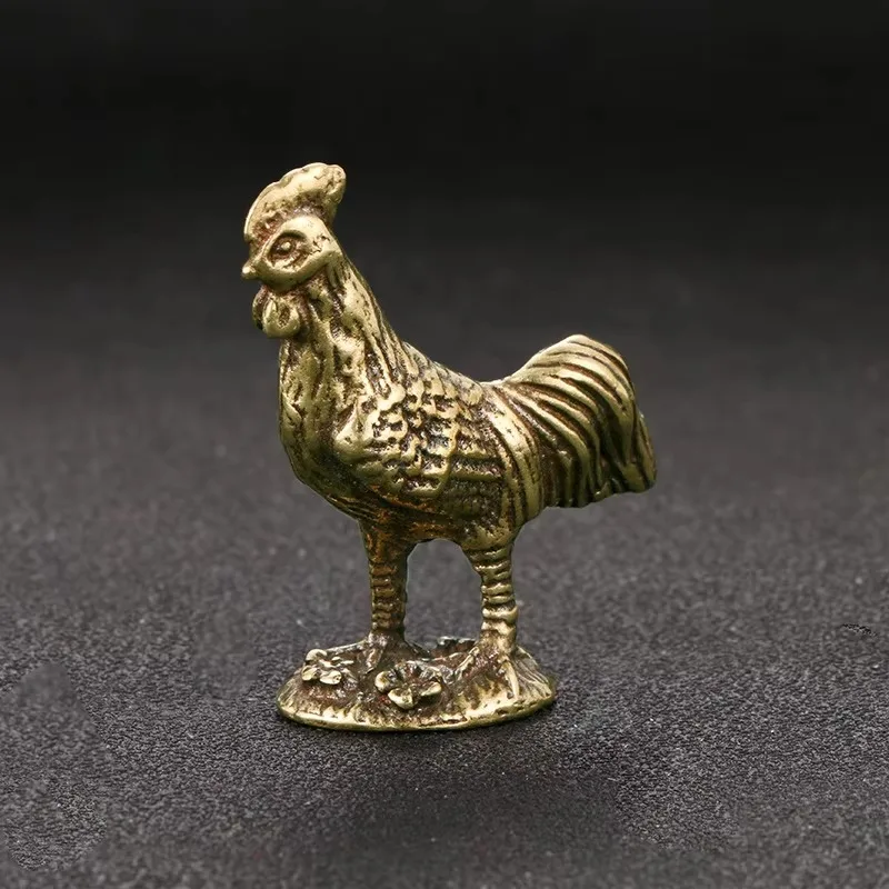 Antique Copper Blessing Cock Figurines Miniatures Desktop Ornament Vintage Lucky Animal Chicken Statue Decors Crafts Accessories