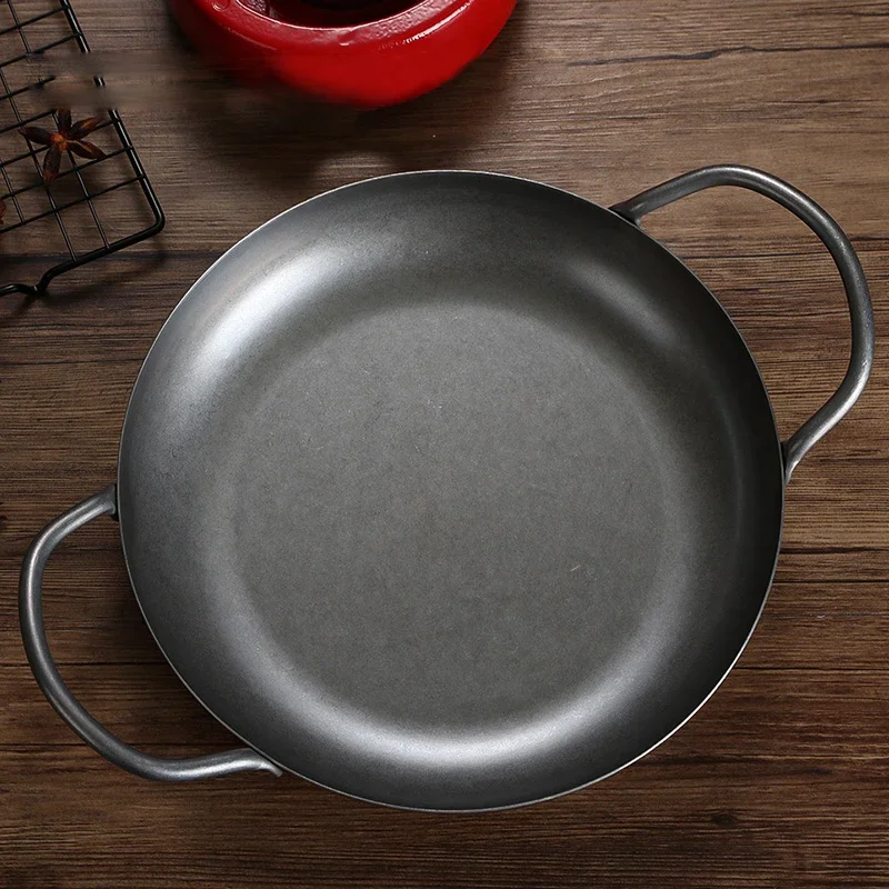 Cookware Retro industrial style double ear Spanish Seafood Plate Lobster casserole Creative household stainless steel dry pot