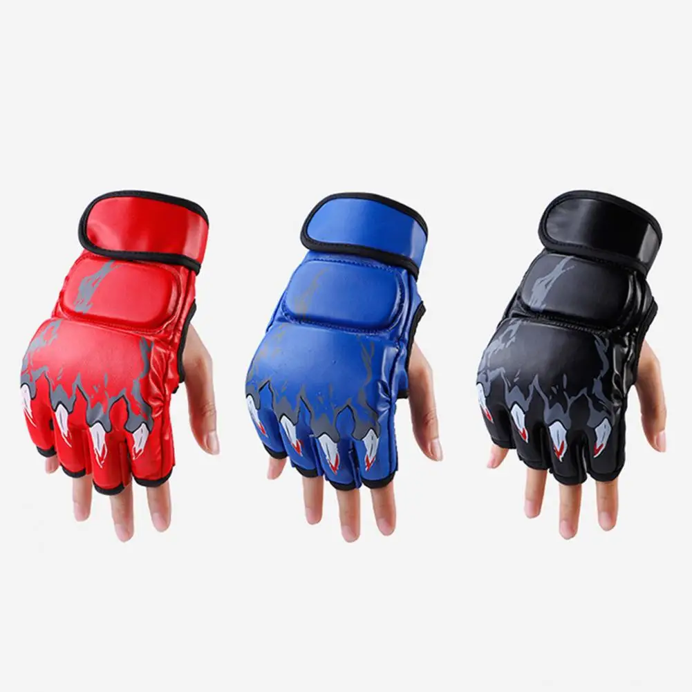 1 Pair Boxing Gloves Men With Fastener Tape Shock-absorbing Wear Resistant Thick Padded Adjustable Half-finger Kickboxing Gloves