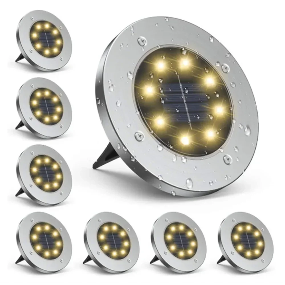 4/1Pack 8LED Solar Power Disk Light Outdoor Garden Solar Underground Light Deck Spotlight Buried Led Lamp Garden Decor solar lights,solar led lights,solar ground lights,garden lighting