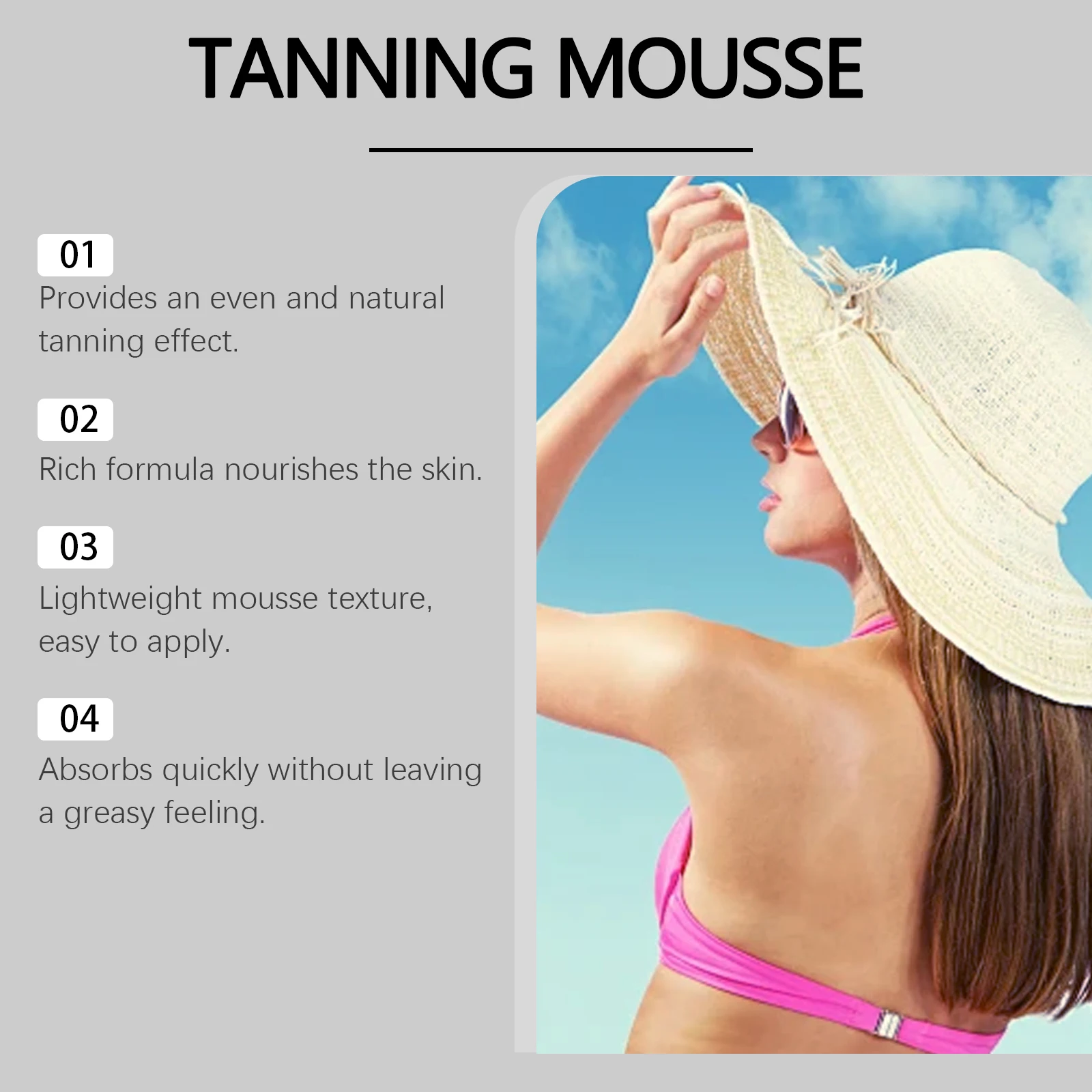 Dark Tanning Mousse Fast Sunless Tanner Coconut Oil Natural-Looking Fake Tan Hydrating Flawless Bronzer Skin Self Tanning Lotion