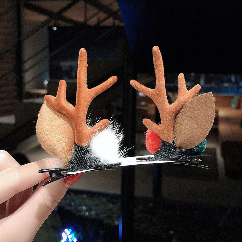 2Pcs/Set Christmas Hair Clips For Girls Cute Deer Ear Hairgrips Kids Xmas Antler Hairpin Barrette Hair Accessory Party Headwear