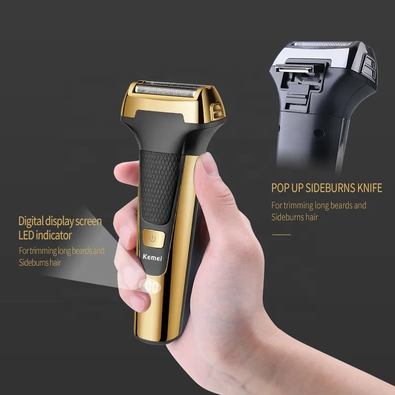 Kemei Multifunctional Men Electric Foil Shaver Gold Reciprocating Razor Nose Ear Trimmer 3 In 1 USB Hair Cutting Machine Clipper 2