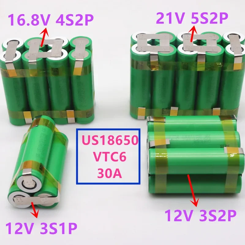 VTC6 18650 30A 12V-21V 6000mah 30 Amp, for screwdriver batteries, 3S1P 12.6 V welding rod, battery pack (adjustable)