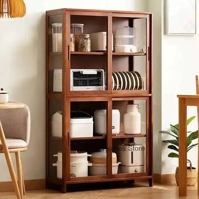 ตู้เก็บของ ตู้ครัว ชั้นวางจาน สำหรับห้องครัวขนาดเล็ก อพาร์ทเมนต์ ตู้ครัวมินิมอล ตู้ตั้งพื้น หลายชั้น สำหรับใช้ในบ้าน ทำจากไม้ไผ่ 4