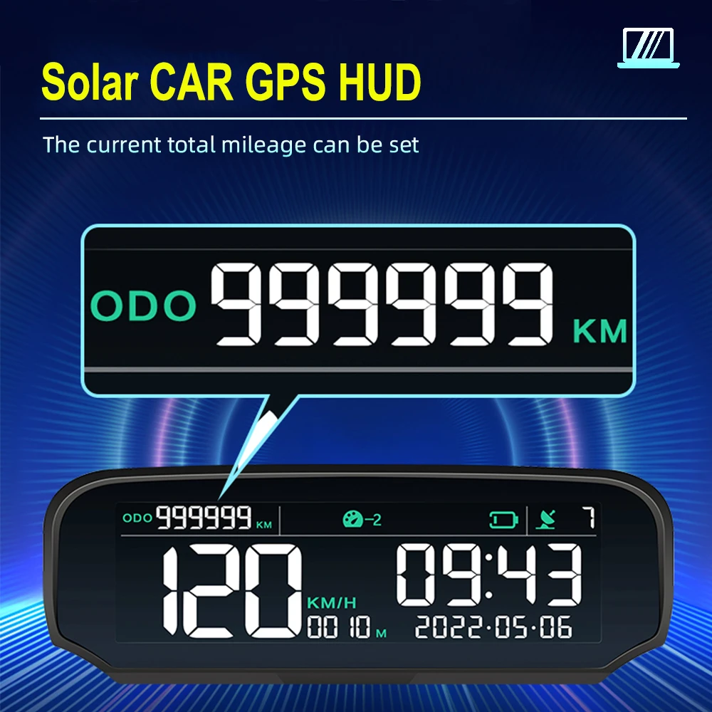 Solar Car Hud Gps Headup Display Digital Clock Speedometer Overspeed