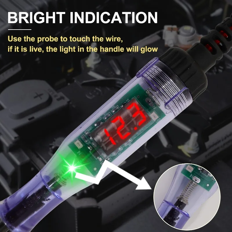 12V Car Truck Voltage Circuit Tester Digital LED Probe Test Pen Auto Diagnostic Repair Tool with Measuring Function Test Light