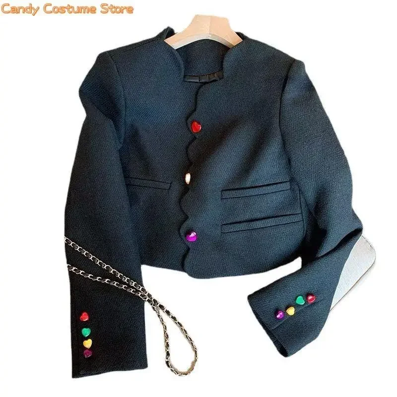 Vintage Streetwear Jackets Design Love Buttons  Casual Coat Women Spring New Elegant Loose Long Sleeve All Match Chic Tops