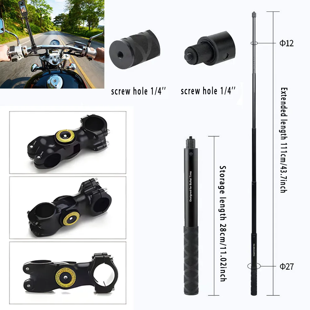 for Insta360 X2 X3 X4 Motorcycle Bicycle Bracket Mount with Selfie Stick for Insta 360 GoPro Dji Osmo Action Camera Accessories 2