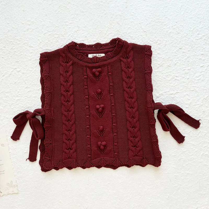 2026년 신상 봄 2-7세 아동용 스웨터 민소매 단색 니트 조끼  소녀 니트 풀오버 조끼 어린이 의류