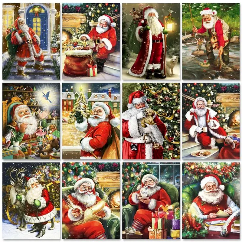 

PhotoCustom Рождественская картина для интерьера по номерам, нерамка, картина, рисунок Санта-Клаус, DIY картины по номерам, художественное оформление, украшение для дома