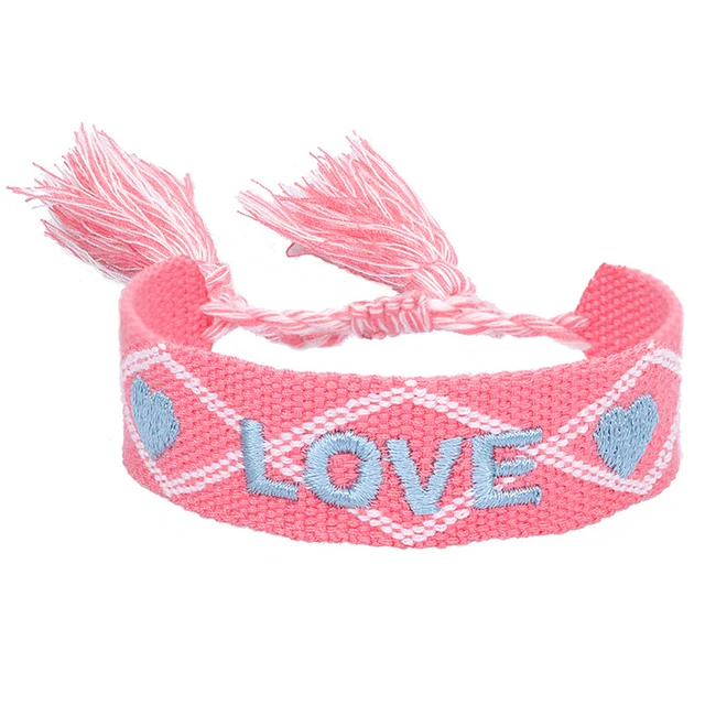 Boho tissé broderie amour poignet tricoté Bracelets d'enveloppement corde à la main tissage tressé glands ethnique femmes hommes bijoux