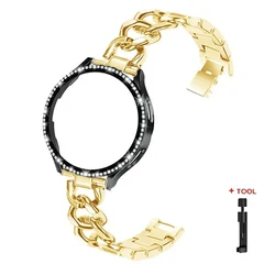 Elegant Bling Case with Metal Chain Strap & Screen Protector - Galaxy Watch 5 44mm (Gold Black)