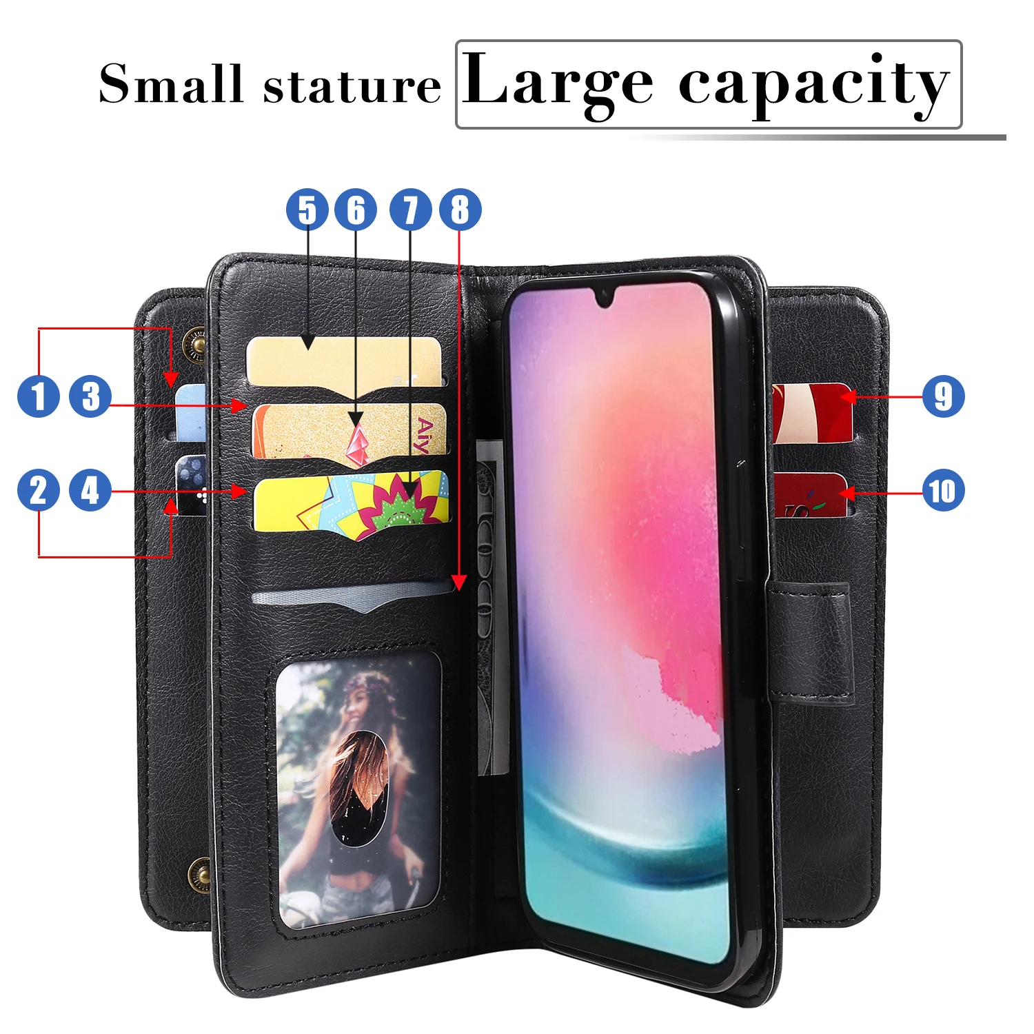 Folio Wallet Phone Case For Samsung Galaxy A14 A13 Lite A33 A53 A73 A34 A24 M54 A25 A23 A52S A72 A82 Wallet 9 Slot Card Cover