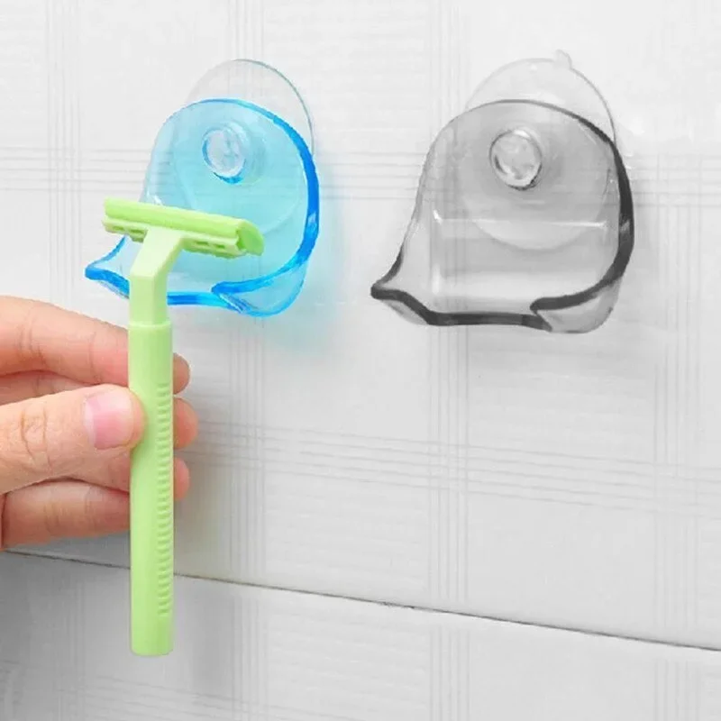 Plastic Shaver Hanging Rack Razor Holder Storage Shelf Bathroom Product Suction Cup Shelf Organizer 1/2pcs
