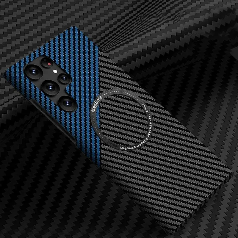 Magnetic Carbon Fiber Soft Matte Shockproof Case with Wireless Charging Compatibility