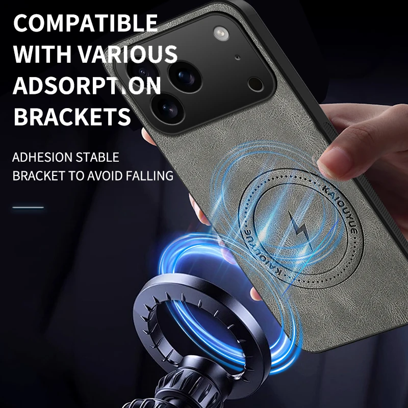 Luxurious Skin-Friendly PU Leather Magnetic Case with Shockproof Wireless Charging Capability