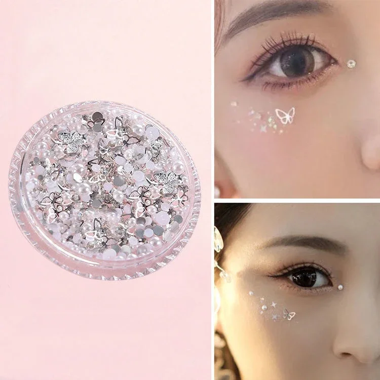 Makeup Rhinestone Stickers Eye Glitter Face Flower Butterfly Decoration Makeup Crystal Pearls Rhinestone Kit Birthday Party Face Decor DIY Nail Art