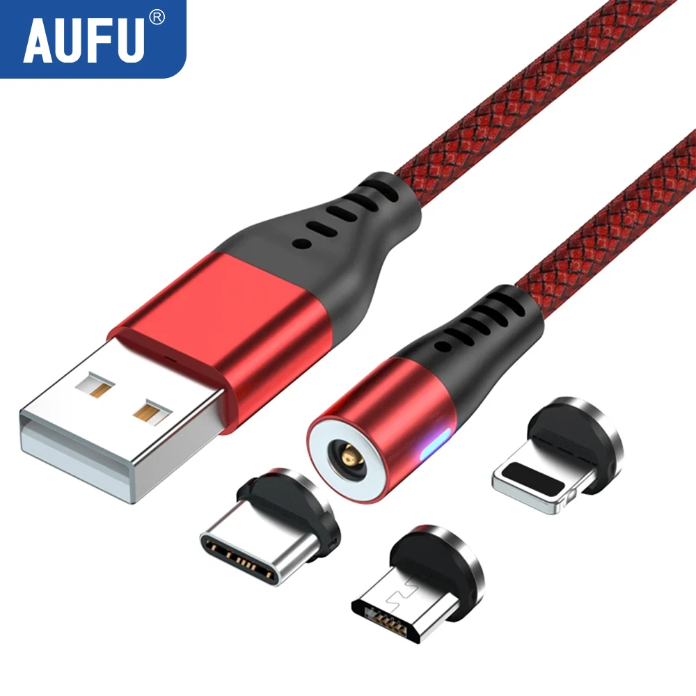 AUFU LED 마그네틱 USB 충전 케이블, USB C타입 휴대폰 케이블, 마그네틱 휴대폰 충전기, 마이크로 USB, 아이폰 11 12 프로 맥스 샤오미 