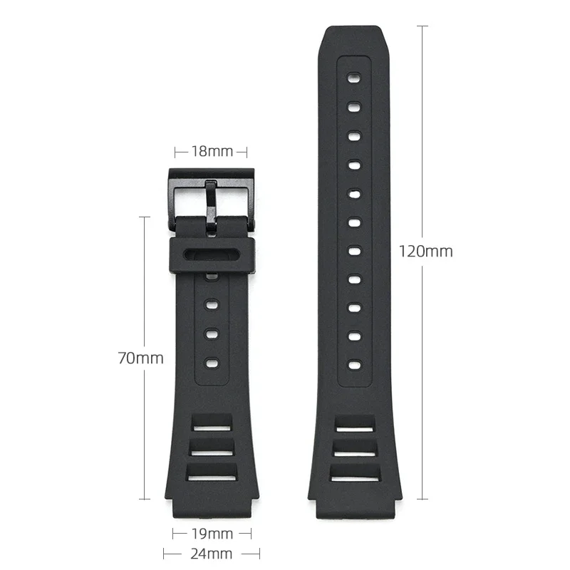 Black Resin Rubber Waterproof Watch Band - Student Replacement Strap, Unisex Bracelet Accessories, 19mm