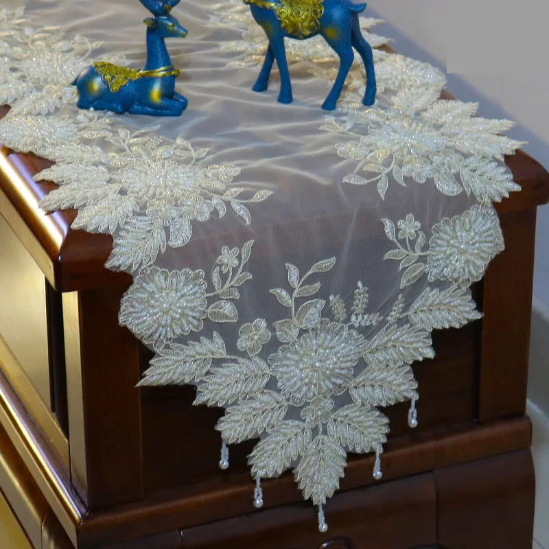 HOT bead flower mesh Embroidery bed Table flag Runner cloth cover tablecloth Christmas  Wedding Table decoration and accessories