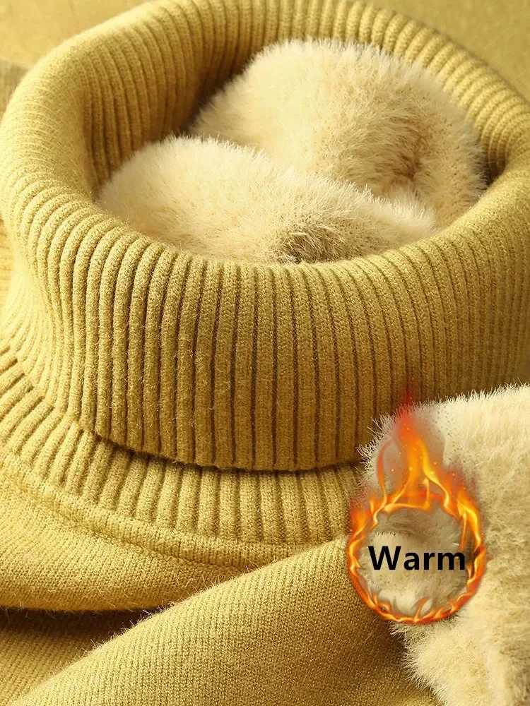 Sweater For Women Winter Thicken Turtleneck Slim Knit Pullover New Warm Plush Velvet Lined Knitwear Jumper Tops Casual Poleras 1