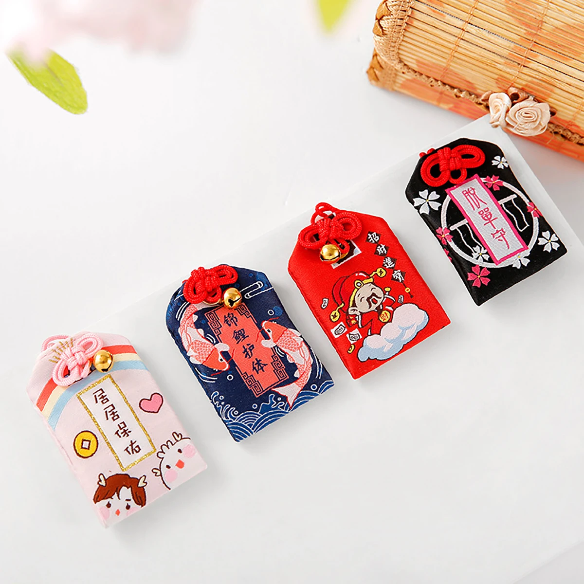 Omamori Pray Fortune Beauty Health Safe Transparent Wealth Bag Guard Talisman Pendant Keychain Couple Gift