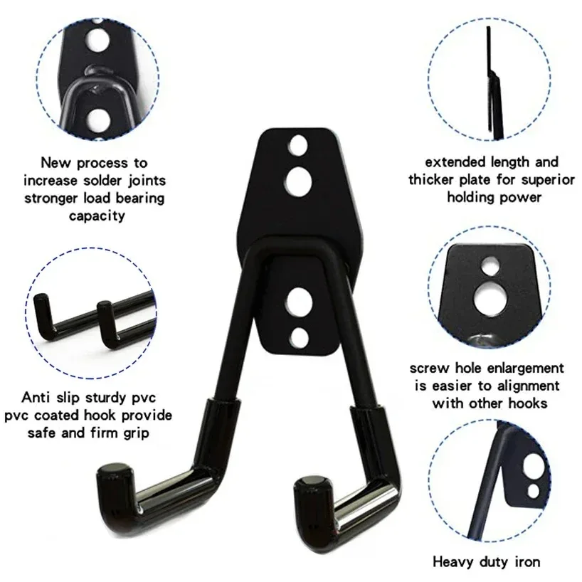 Heavy-Duty Wall-Mounted Non-Slip Metal Hook Set for Garage and Garden Tool Storage