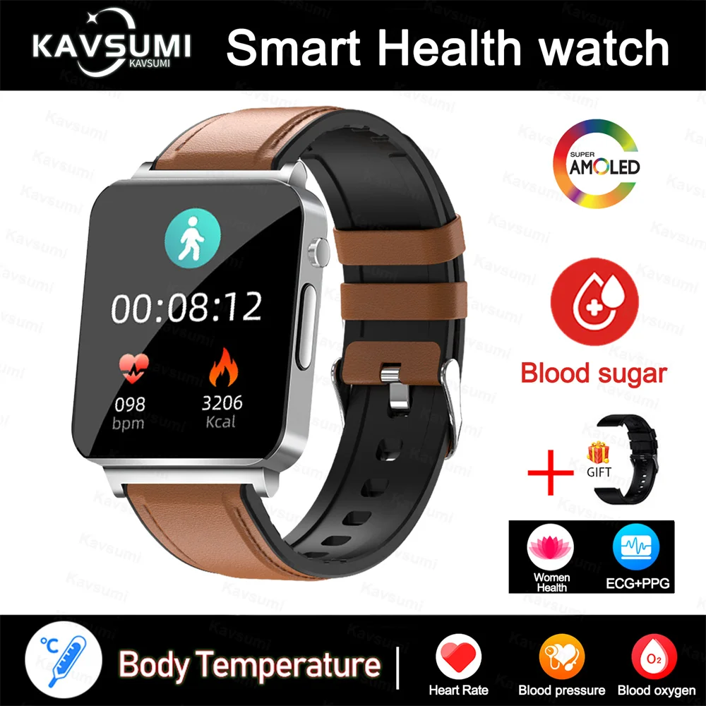 Reloj inteligente para hombre y mujer, medidor de glucosa en sangre, ECG,  frecuencia cardíaca, presión arterial, temperatura, rastreador de salud,  nuevo - AliExpress