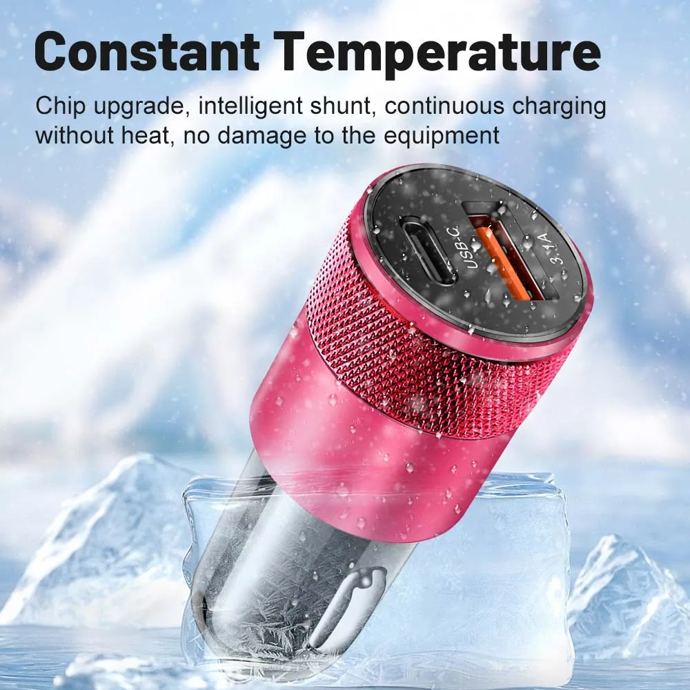 3.1A PD Car Charger USB Type C Fast Charging Car Phone Charger Adapter for iPhone 15 14 iPad Xiaomi Huawei Samsung Quick Charger