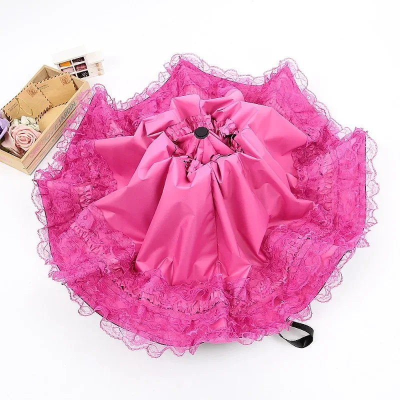 Vintage Lace Parasol Foldable Gothic Lolita Umbrella Rain Anti-uv Protection Sunblock Umbrella Dome Photo Props Girls