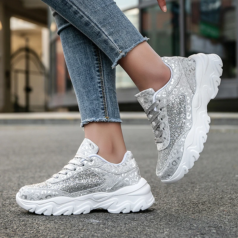 Breathable Shoes Sparkle Sock Sneakers Knitted Platform Sneakers