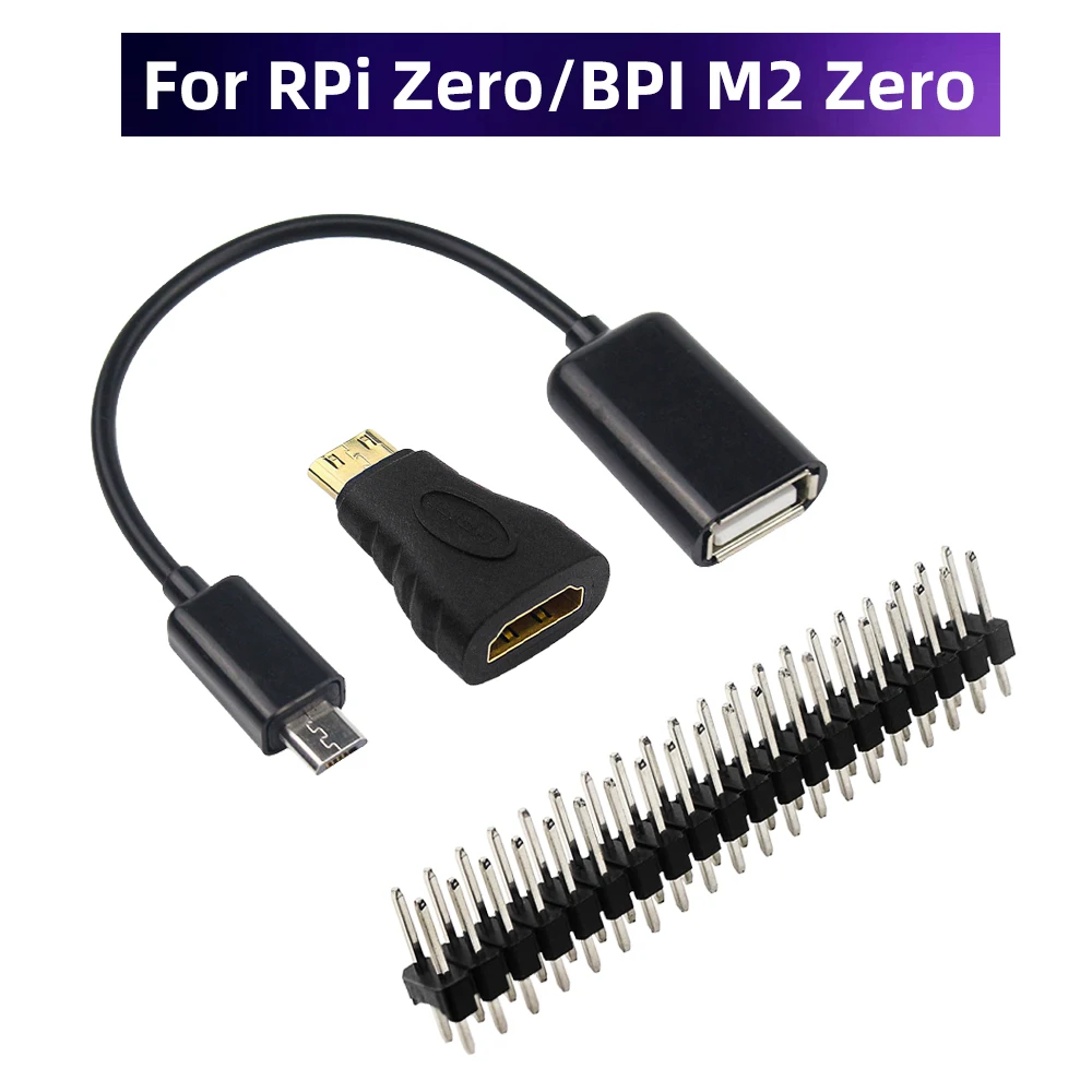 3 in 1 Raspberry Pi Zero Adapter Kit  + Micro USB Cable+ Mini HDMI-compatibe Adapter+ GPIO Header for Raspberry Pi Zero W 1.3